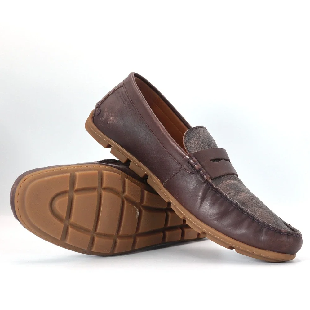 Coach Loafers Mens 8.5D Brown Signature Canvas Penny Driver Casual G2983